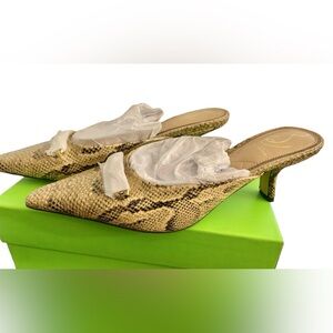 Sam Edelman Brynne Womens Tan Snakeskin Leather Mule Shoes NEW Pointed Toe Sz 9M